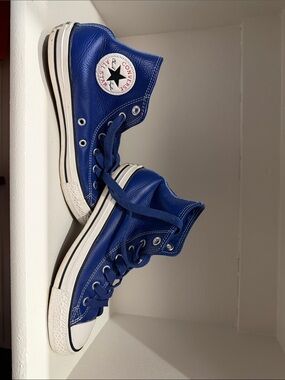 Converse High Top Leather Sneakers - Blue and White